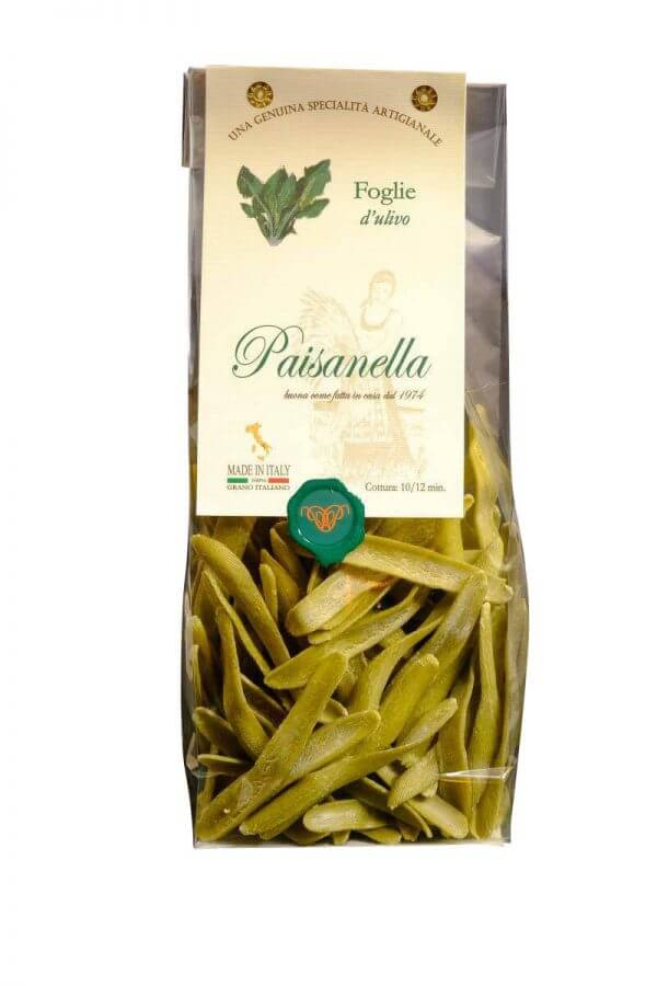 foglie di ulivo kurze pasta in form von olivenblaettern mit spinat von pasta paisanella