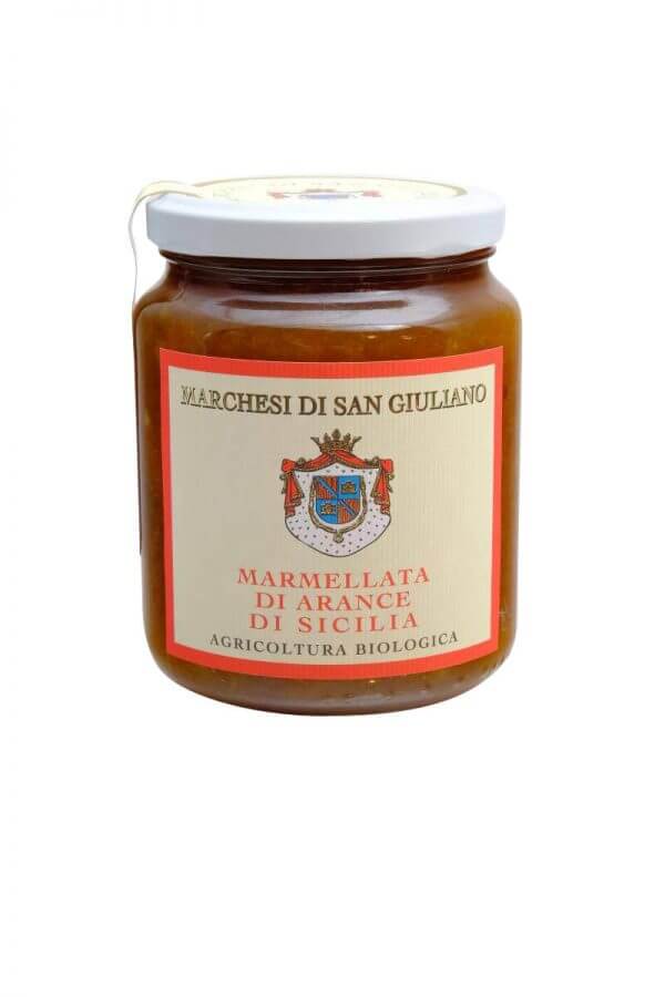 glas mit bio-orangenmarmelade aus sizilien von marchesi di san guliano