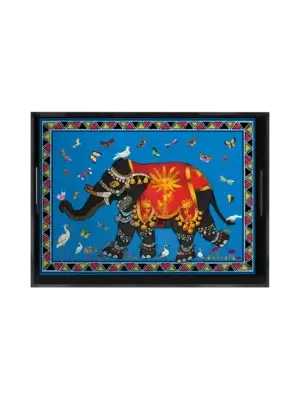 Lacktablett von Ortigia mit Elefant blauer Hintergrund
